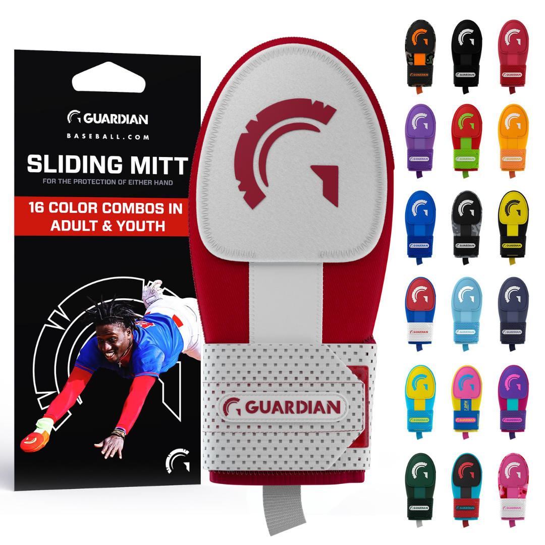 Guardian Baseball Sliding Mitt - Youth and Adult Sizes - Sliding Glove for Baseball - Elastic Compression Strap (Maroon/White)