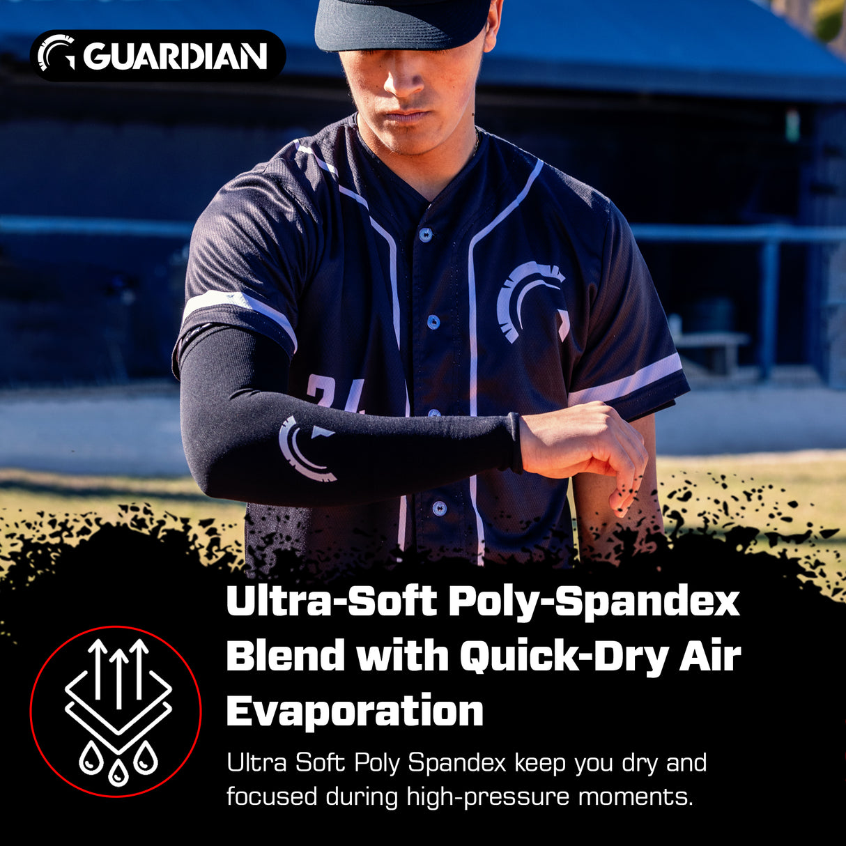 Guardian Baseball Pro-Grade Compression Arm Sleeve - For Arm Care & Protection Sliding Diving On Field (Black)