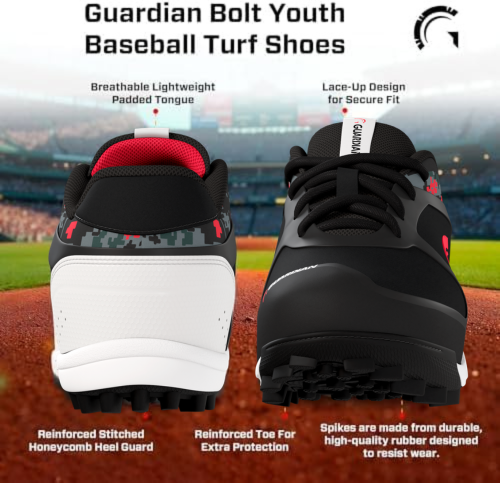 Bolt Youth Low Top Turf Baseball and Softball Shoes (Black/Red)