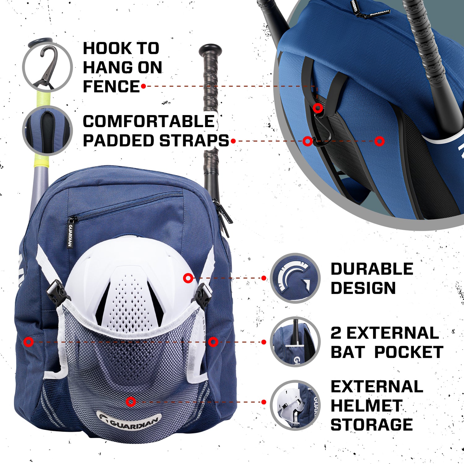 Guardian Baseball Rookie Youth Baseball Bat Bag - Boys or Girls (Navy/White)