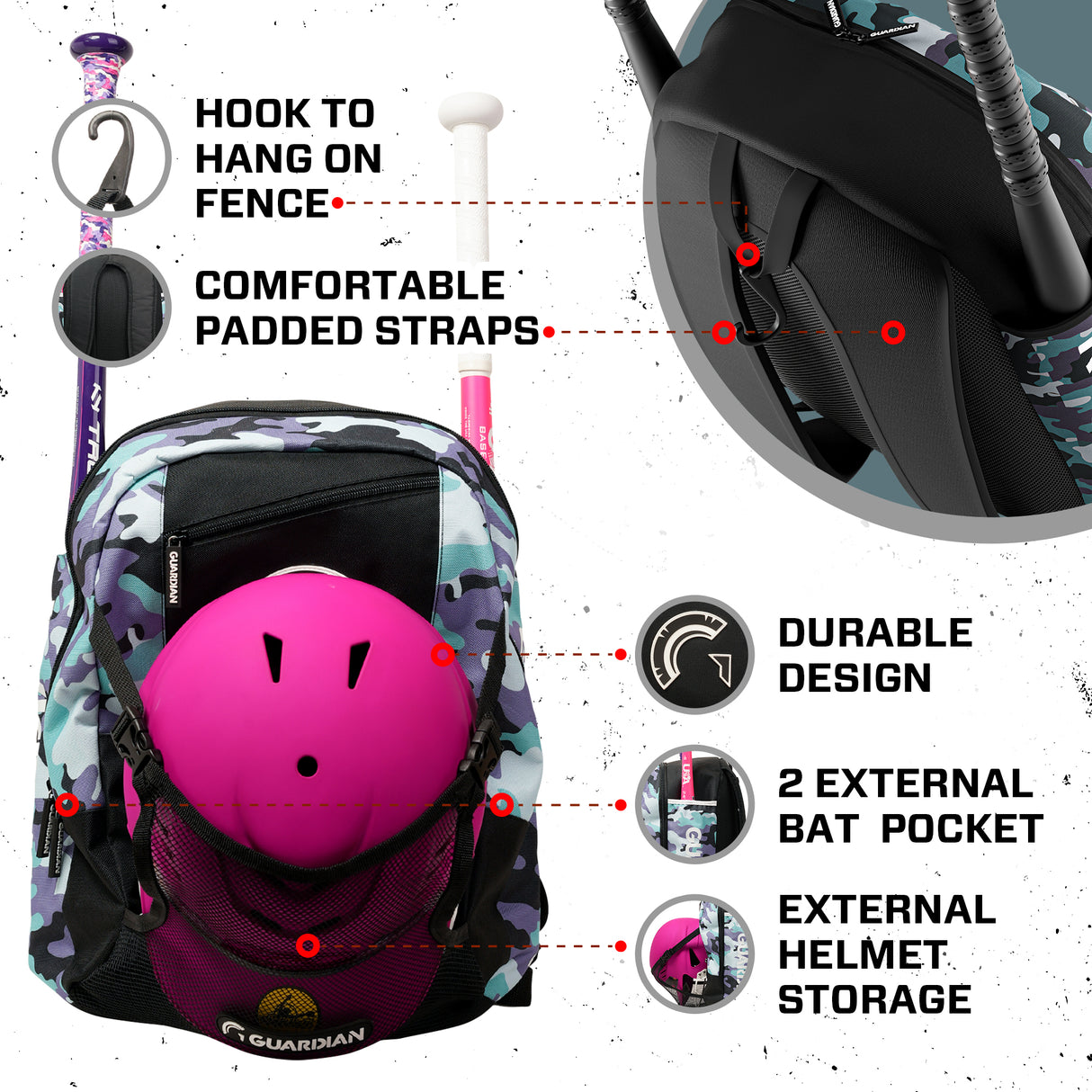 Guardian Baseball Rookie Youth Baseball Bat Bag - Boys or Girls (Pastel Multi)