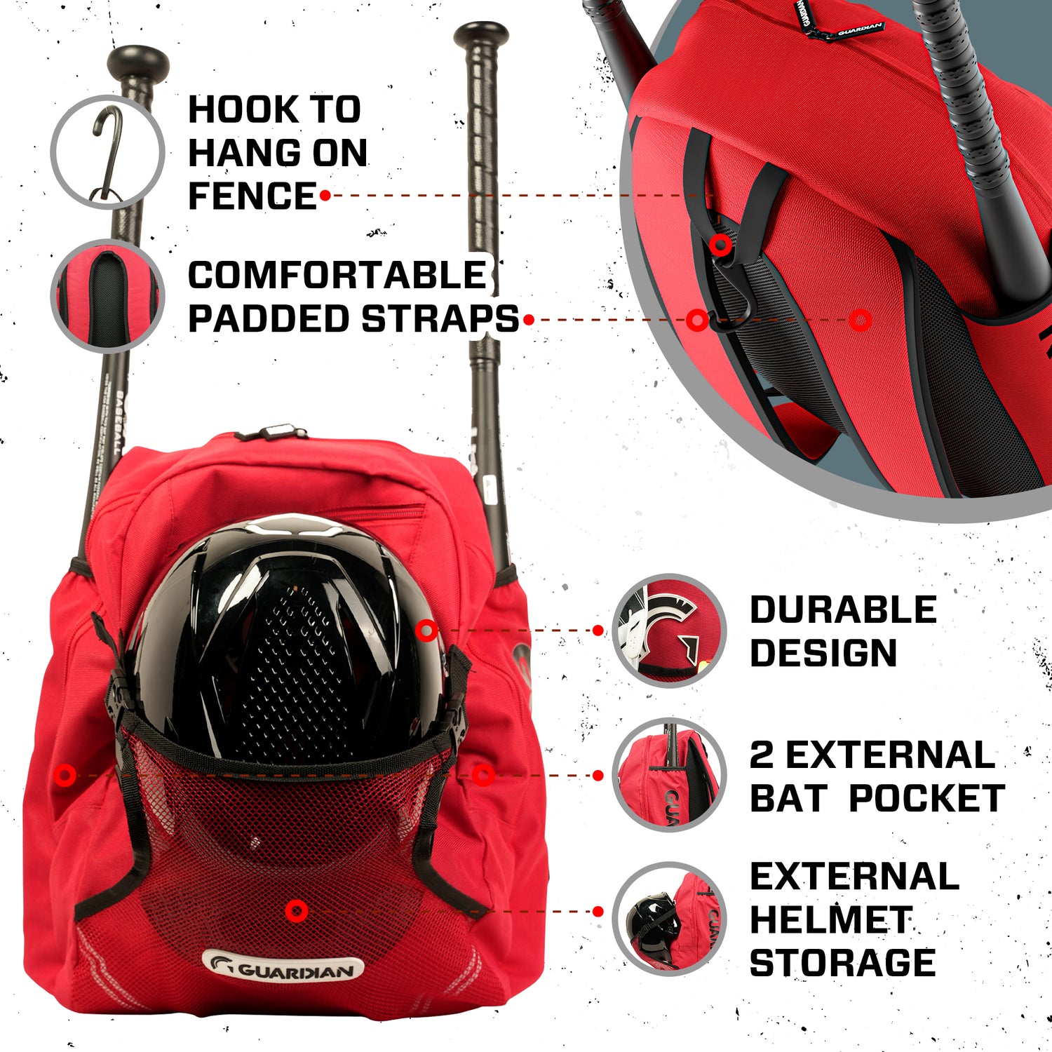 Guardian Baseball Rookie Youth Baseball Bat Bag - Boys or Girls (Red/Black)