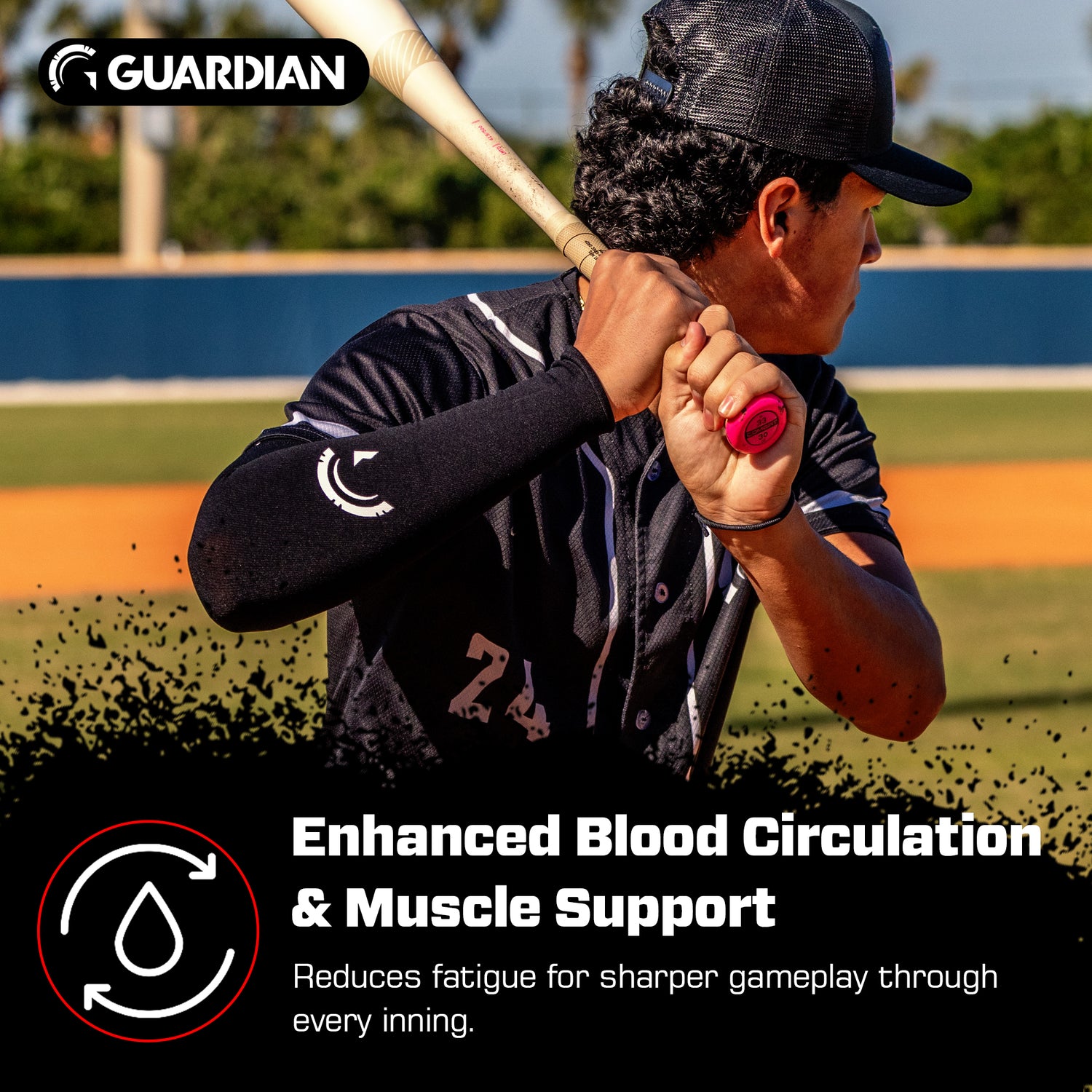 Guardian Baseball Pro-Grade Compression Arm Sleeve - For Arm Care & Protection Sliding Diving On Field (Black)