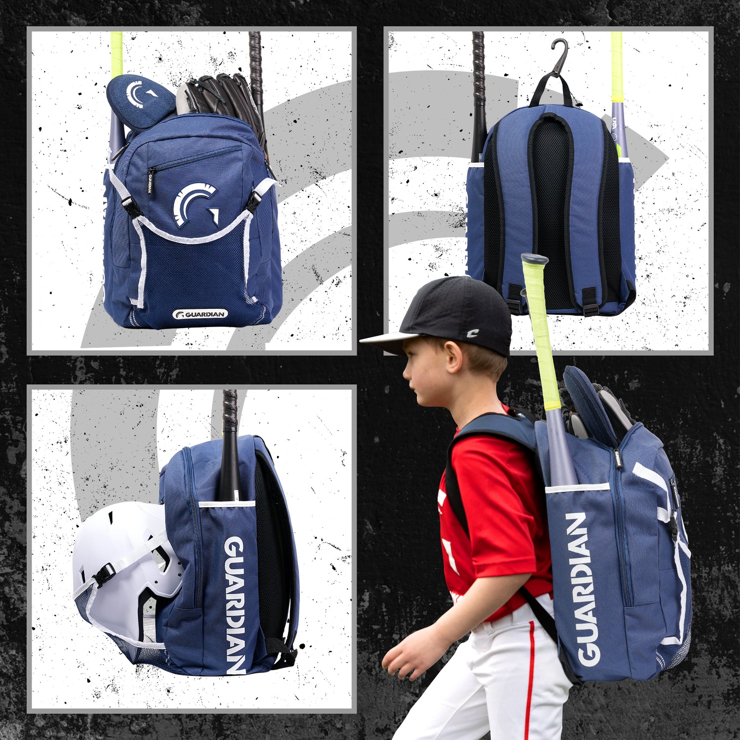 Guardian Baseball Rookie Youth Baseball Bat Bag - Boys or Girls (Navy/White)