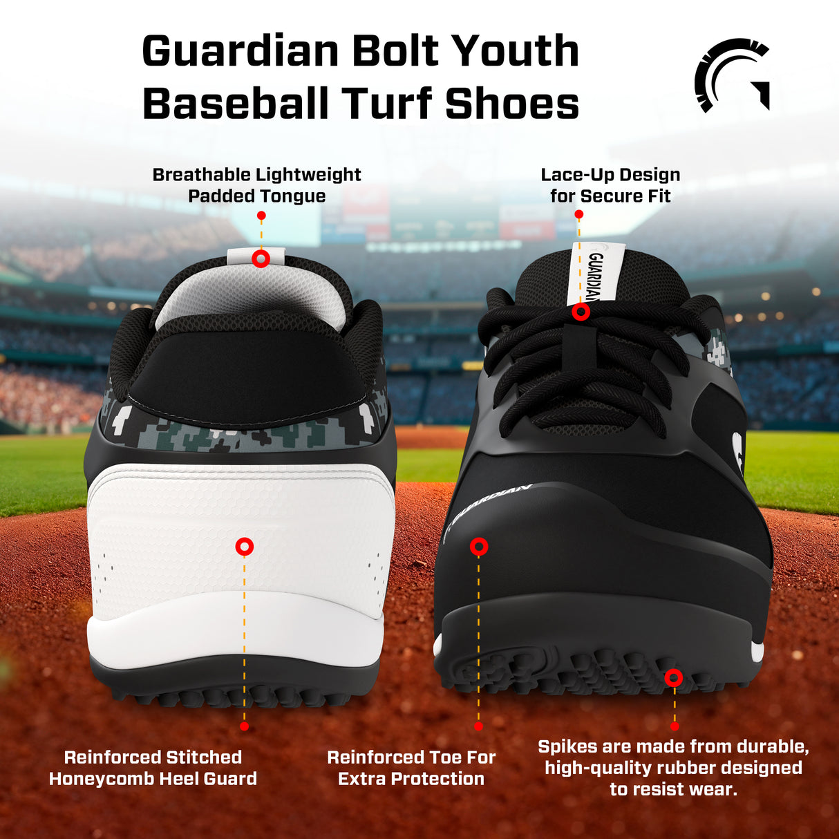 Bolt Youth Low Top Turf Baseball and Softball Shoes (Black/Grey)