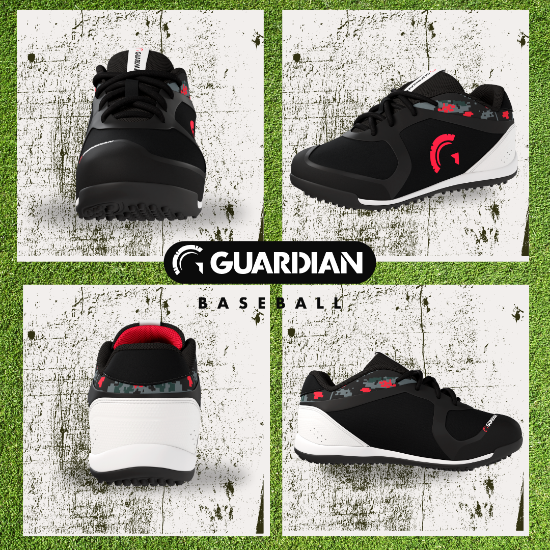 Bolt Youth Low Top Turf Baseball and Softball Shoes (Black/Red)