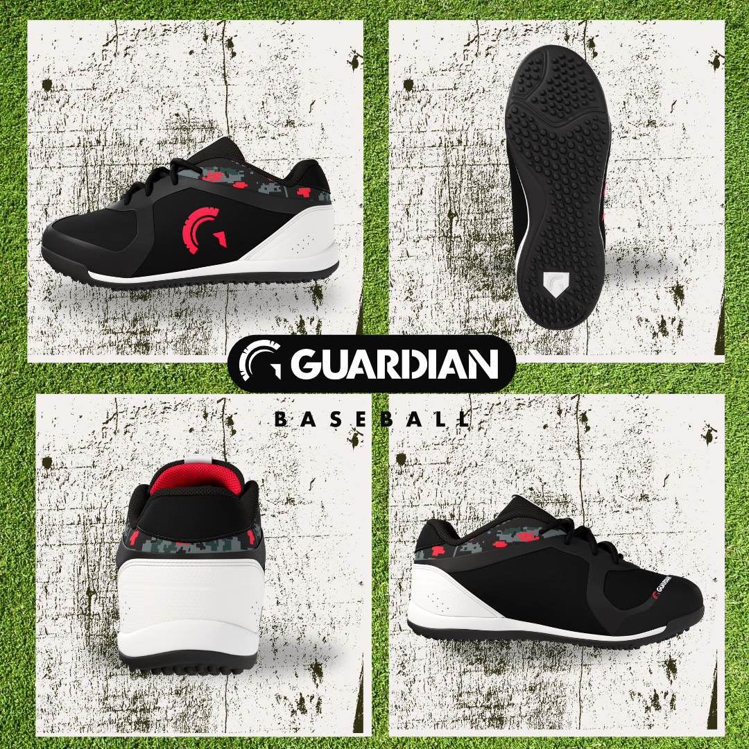 Bolt Youth Low Top Turf Baseball and Softball Shoes (Black/Red)