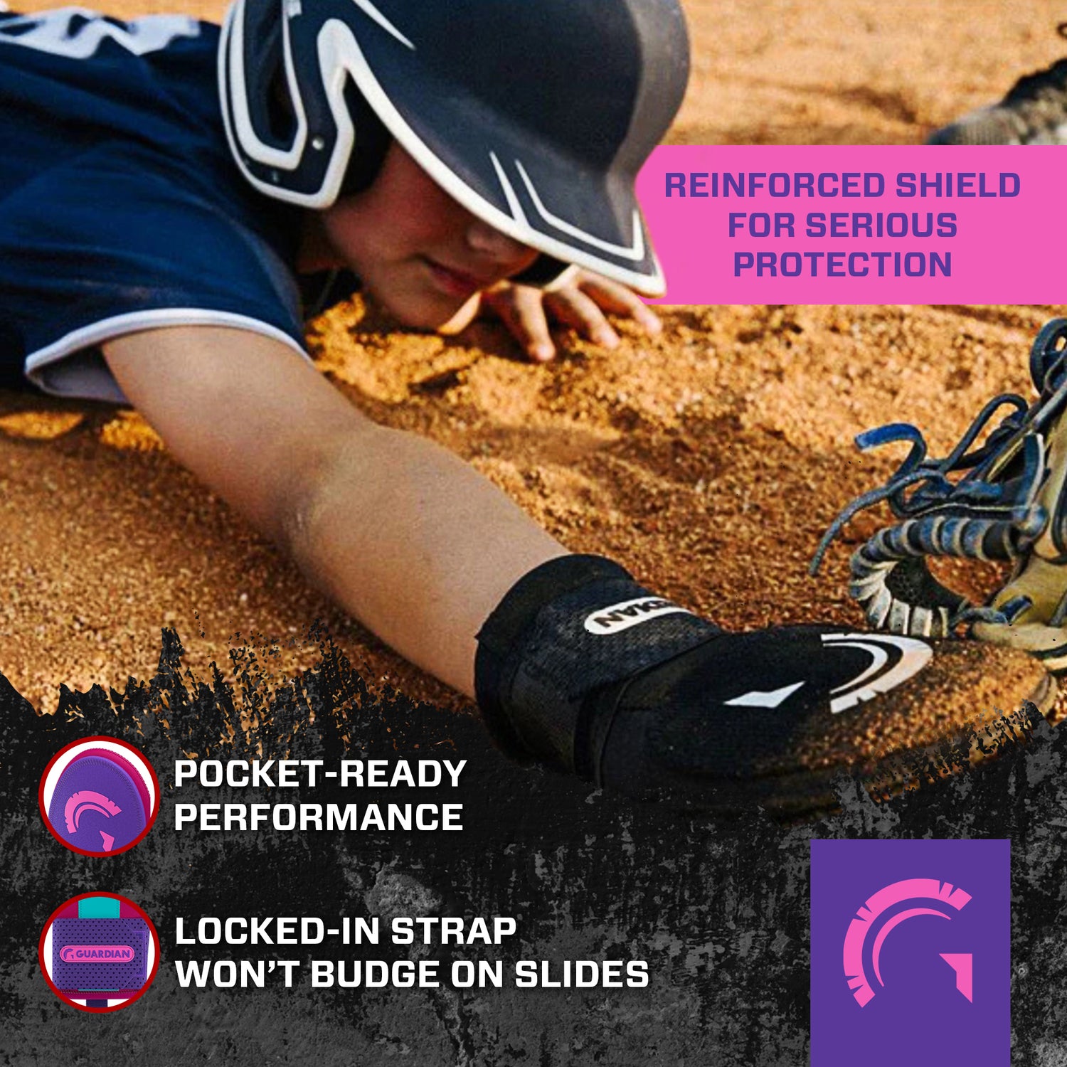 Guardian Baseball Sliding Mitt (Miami Vice Pink Purple Blue)