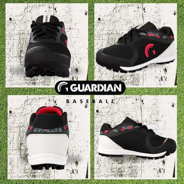 Bolt Youth Low Top Turf Baseball and Softball Shoes (Black/Red)