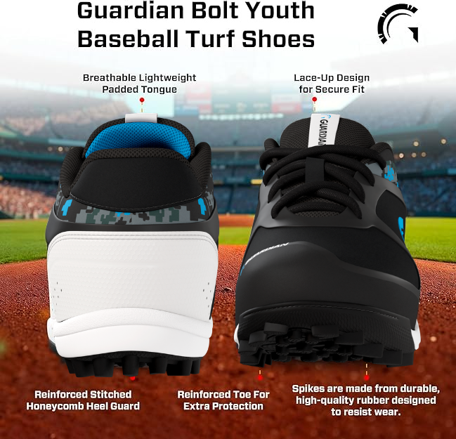 Bolt Youth Low Top Turf Baseball and Softball Shoes (Black/Royal)