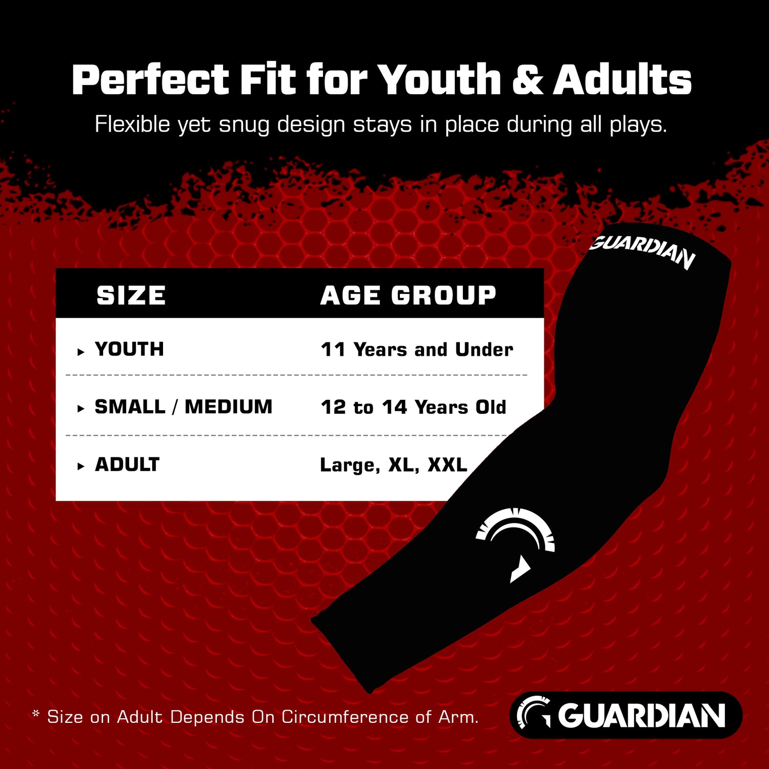 Guardian Baseball Pro-Grade Compression Arm Sleeve - For Arm Care & Protection Sliding Diving On Field (Black)