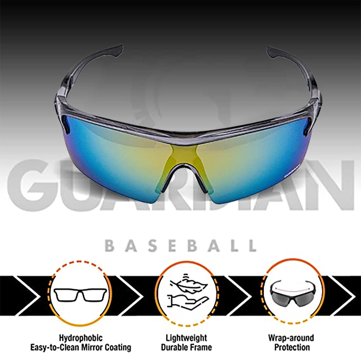 Guardian Baseball Reflector Pro Adult Shield Sunglasses - Comes with P