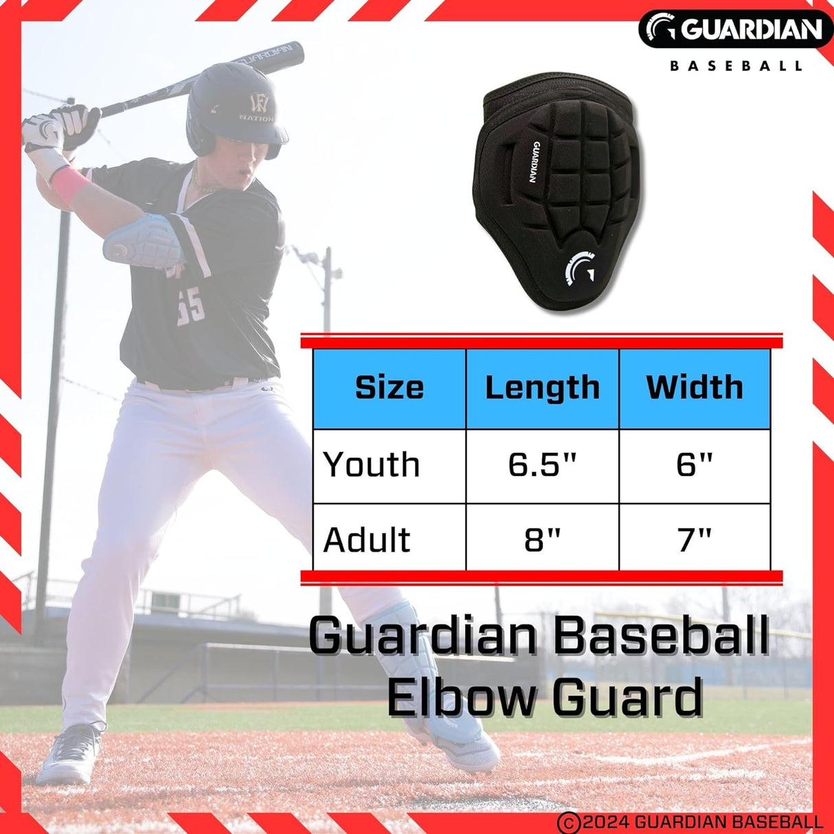 Guardian Adult Elbow Guard & Leg Guard - Baseball Protective Gear KIT (Black)