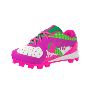 Blaze Youth Low Top Rubber Molded Baseball and Softball Cleats (Ice Cream Pink/Green Neon)