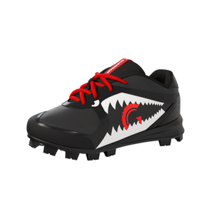 Blaze Youth Low Top Rubber Molded Baseball and Softball Cleats (Shark Black/White/Red)