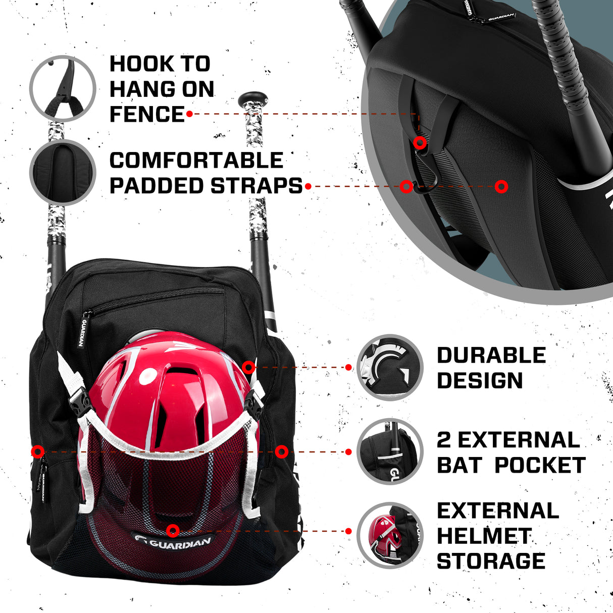Guardian Baseball Rookie Youth Baseball Bat Bag - Boys or Girls (Black/White)