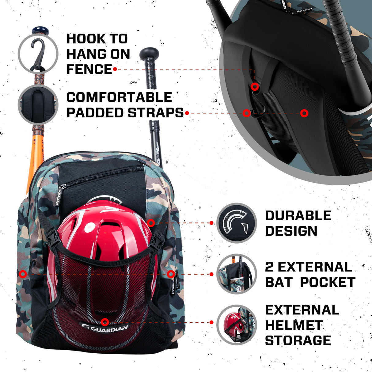 Guardian Baseball Rookie Youth Baseball Bat Bag - Boys or Girls (Army Camo)