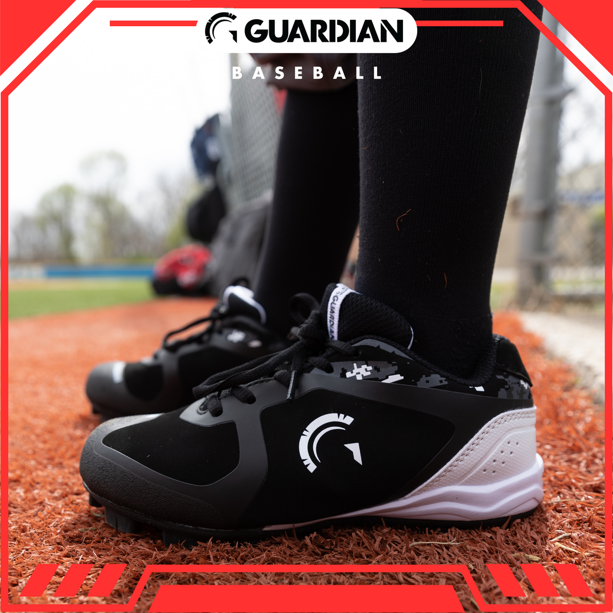 Red and black youth baseball deals cleats