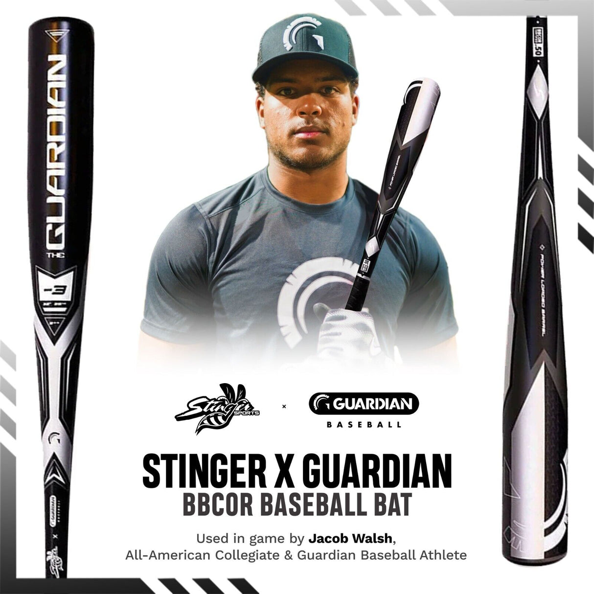 The Guardian X Stinger BBCOR 2 5/8 Baseball Bat Drop -3 (Black/Gray) –  Guardian Baseball