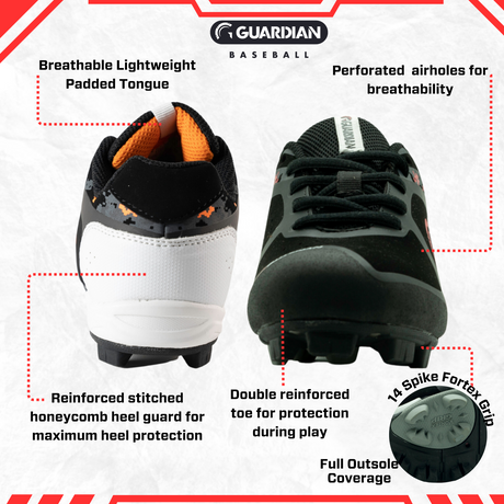 Blaze Youth Low Top Rubber Baseball and Softball Cleats Black