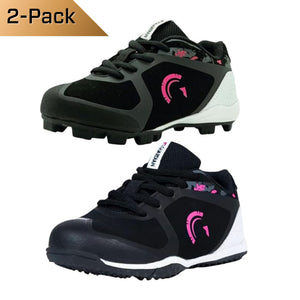Guardian Baseball Youth Baseball and Softball Low Top Cleats and Turf Shoes (Black/Pink) 2-Pack