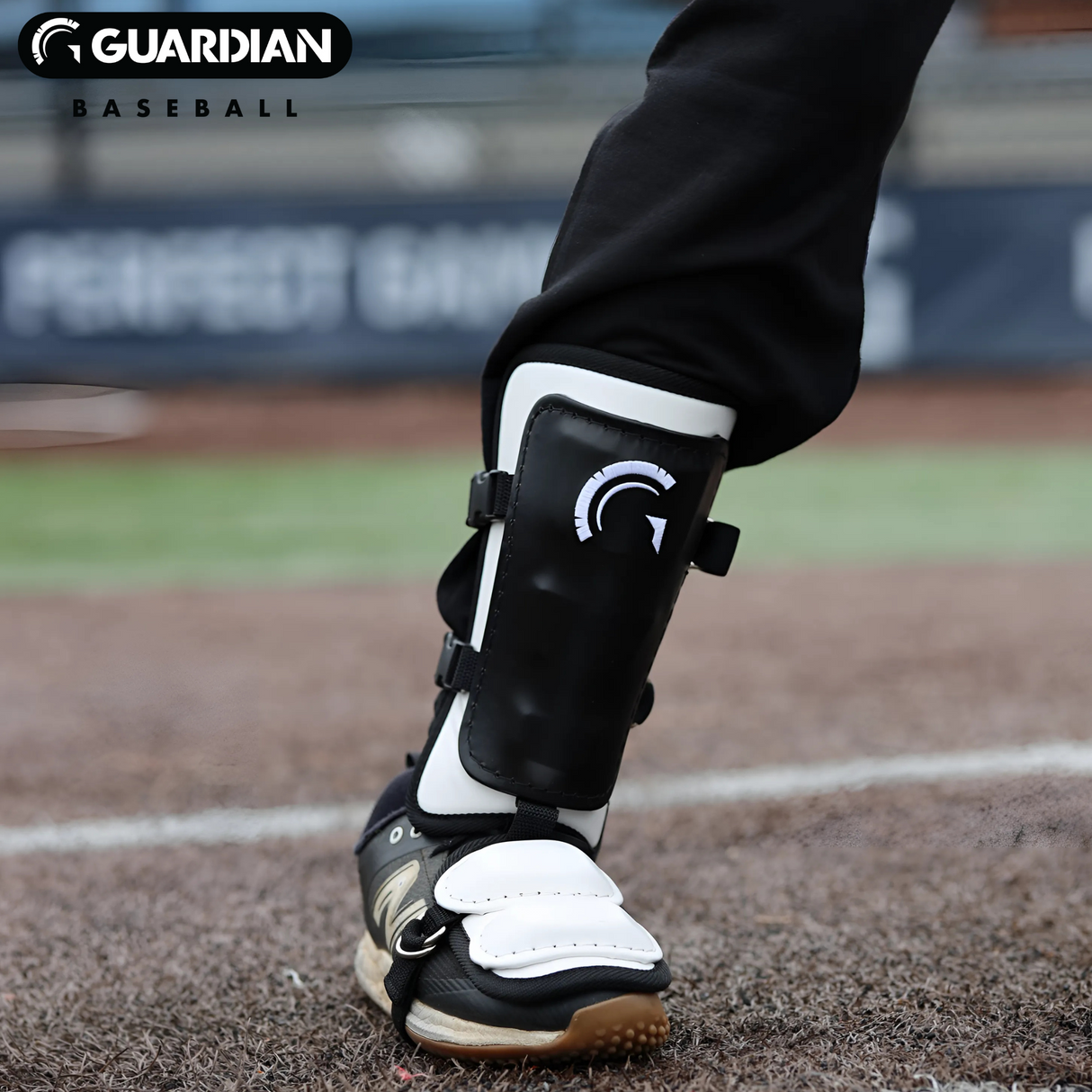 Guardian Legion Hard Shell Pro Baseball Leg Guard (Black White)