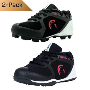 Guardian Baseball Youth Baseball and Softball Low Top Cleats and Turf Shoes (Black/Red) 2-Pack