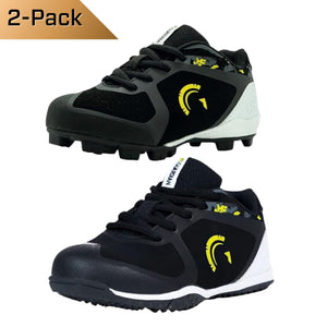 Guardian Baseball Youth Baseball and Softball Low Top Cleats and Turf Shoes (Black/Volt) 2-Pack