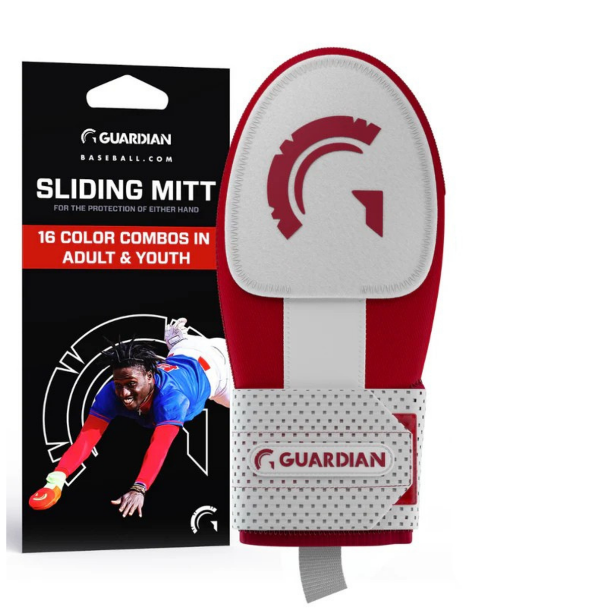 Guardian Baseball Sliding Mitt - Youth and Adult Sizes - Sliding Glove for Baseball - Elastic Compression Strap (Maroon/White)
