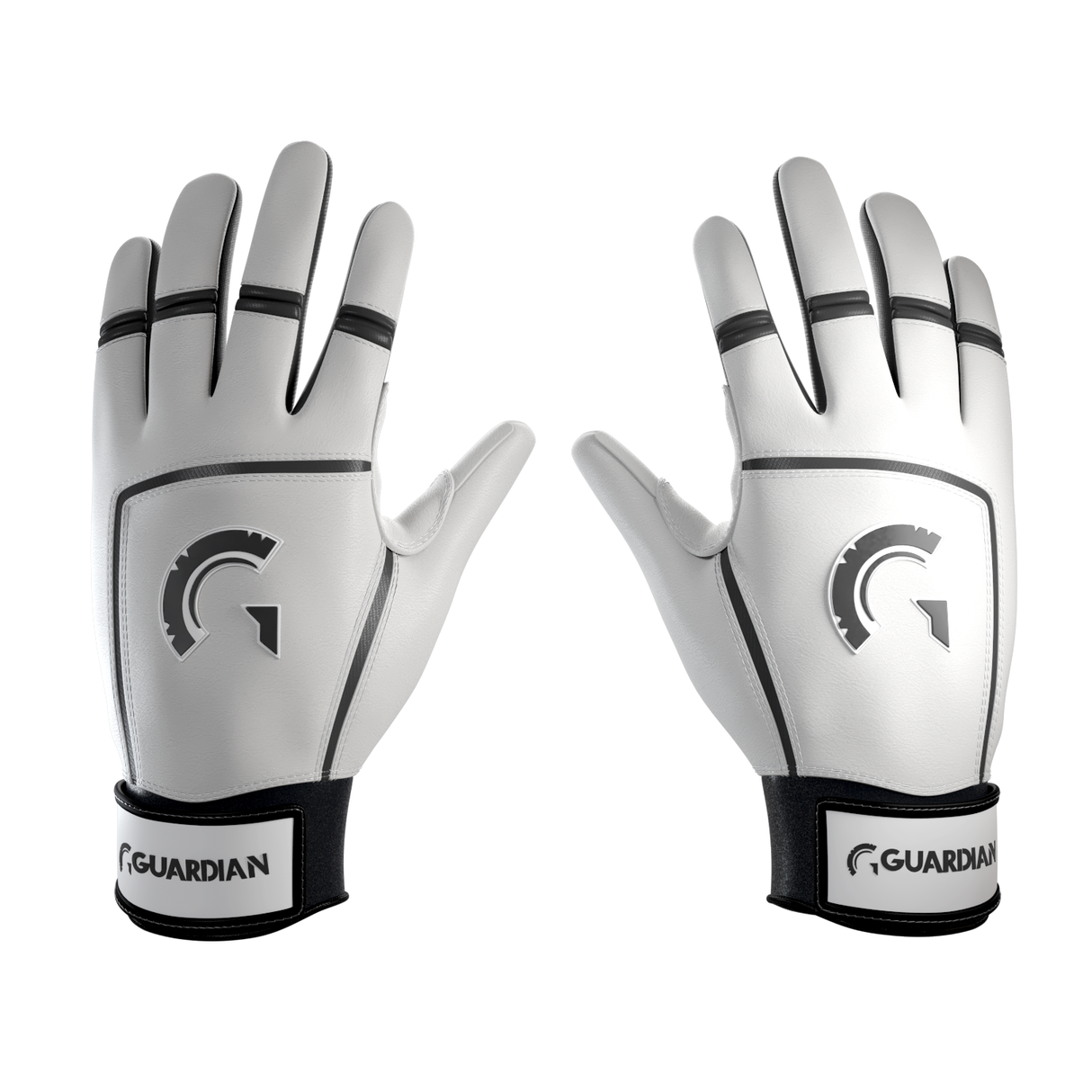 Guardian Pompey Classic Strap Sheepskin Leather Batting Gloves (White Black)