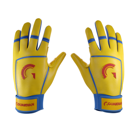 Guardian Pompey Classic Strap Sheepskin Leather Batting Gloves (Yellow Red Blue)