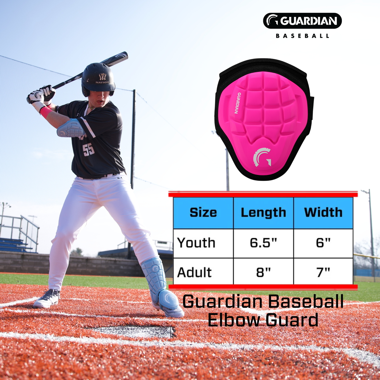Guardian Baseball Batters Protective Elbow Guard Youth Pink