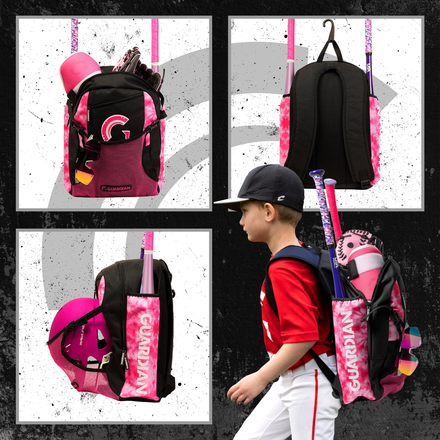 Guardian Baseball Rookie Youth Baseball Bat Bag - Boys or Girls (White/Pink Tie Dye)