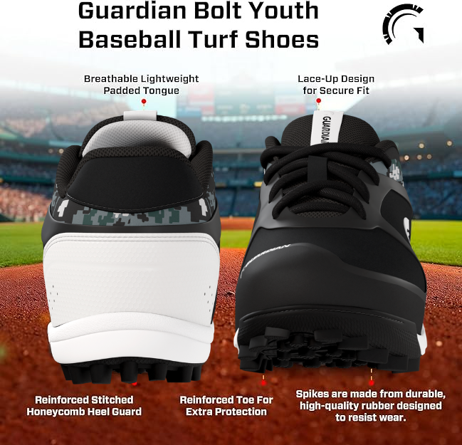Bolt Youth Low Top Turf Baseball and Softball Shoes (Black/Grey)