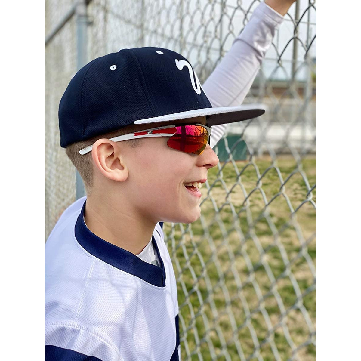 RAWLINGS Youth Sports Baseball Sunglasses Durable 100% UV Poly Lens,  Shielded Lens (White/Red)
