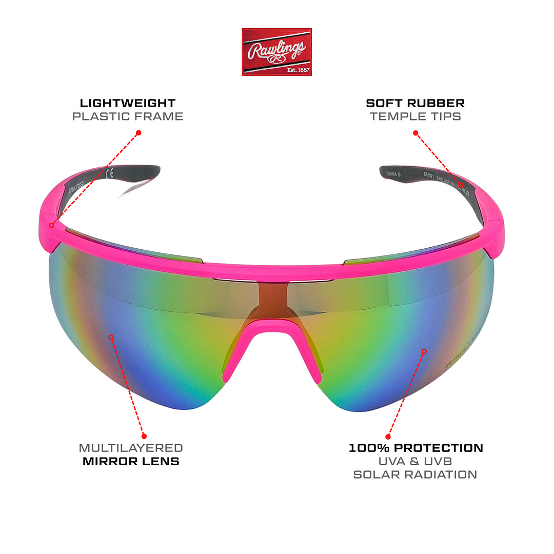 Rawlings Retro Vaporwave Baseball Shield Sunglasses Neon Pink Sunset Guardian Baseball