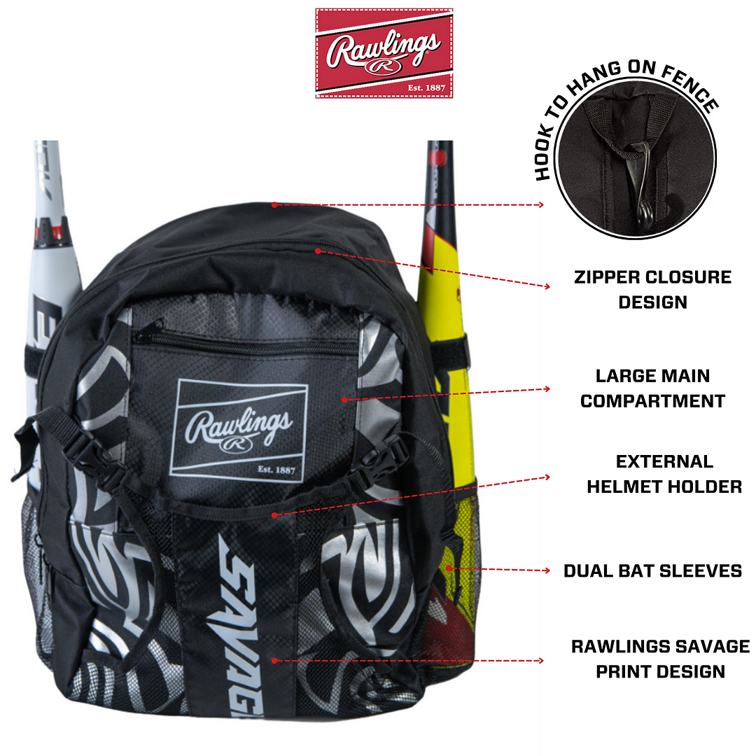 Rawlings Savage Youth Boy s Batting Bat Bag Backpack Travel ball