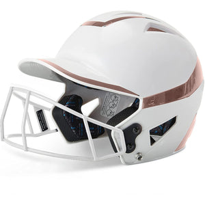 CHAMPRO HX Rise Pro Fastpitch Softball Batting Helmet with Facemask Two-Tone Glossy Finish (White/Rosegold)