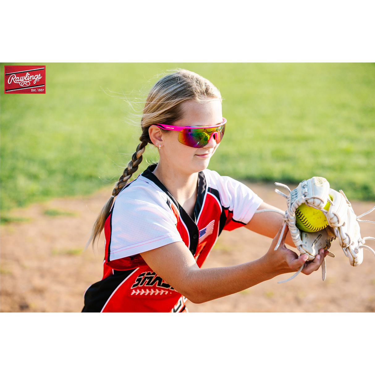 Rawlings Retro Vaporwave Baseball Shield Sunglasses Neon Pink