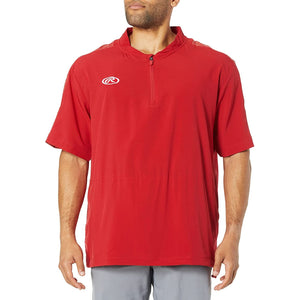Rawlings Launch Short Sleeve Men's Cage Batting Practice Jacket Small (Scarlet)